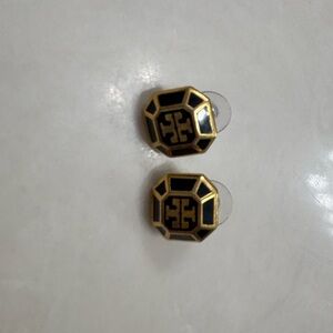 Tory Burch Octagonal Black and Gold Earrings